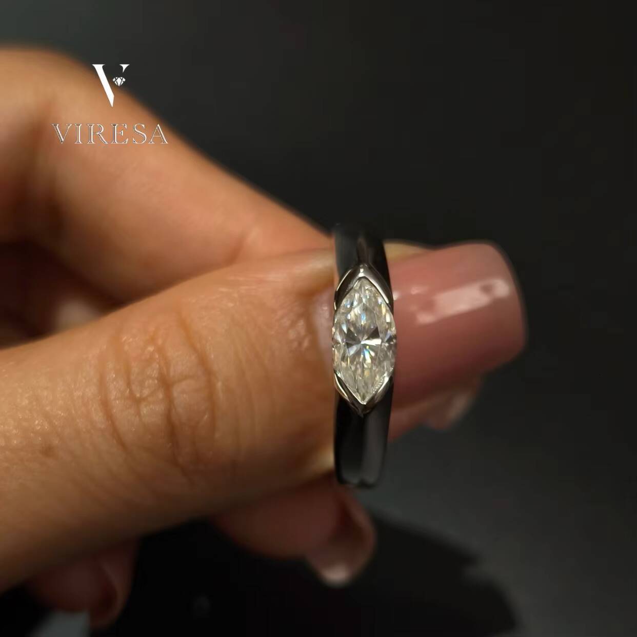 Custom 510mm 1ct Marquise D White Moissanite Gemstone Wedding Ring Silver Gold Plated 925 Sterling Silver Jewelry for Men