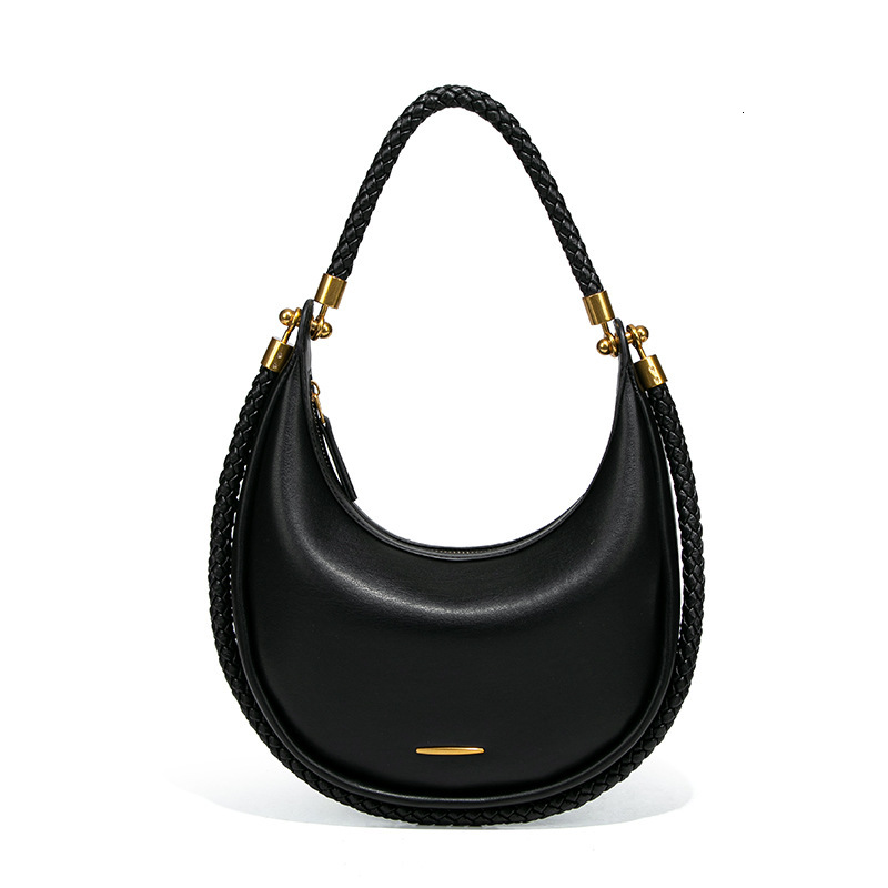 High-End Underarm Versatile Light Luxury Niche Black Single Shoulder Crescent Handwoven New Moon Bag