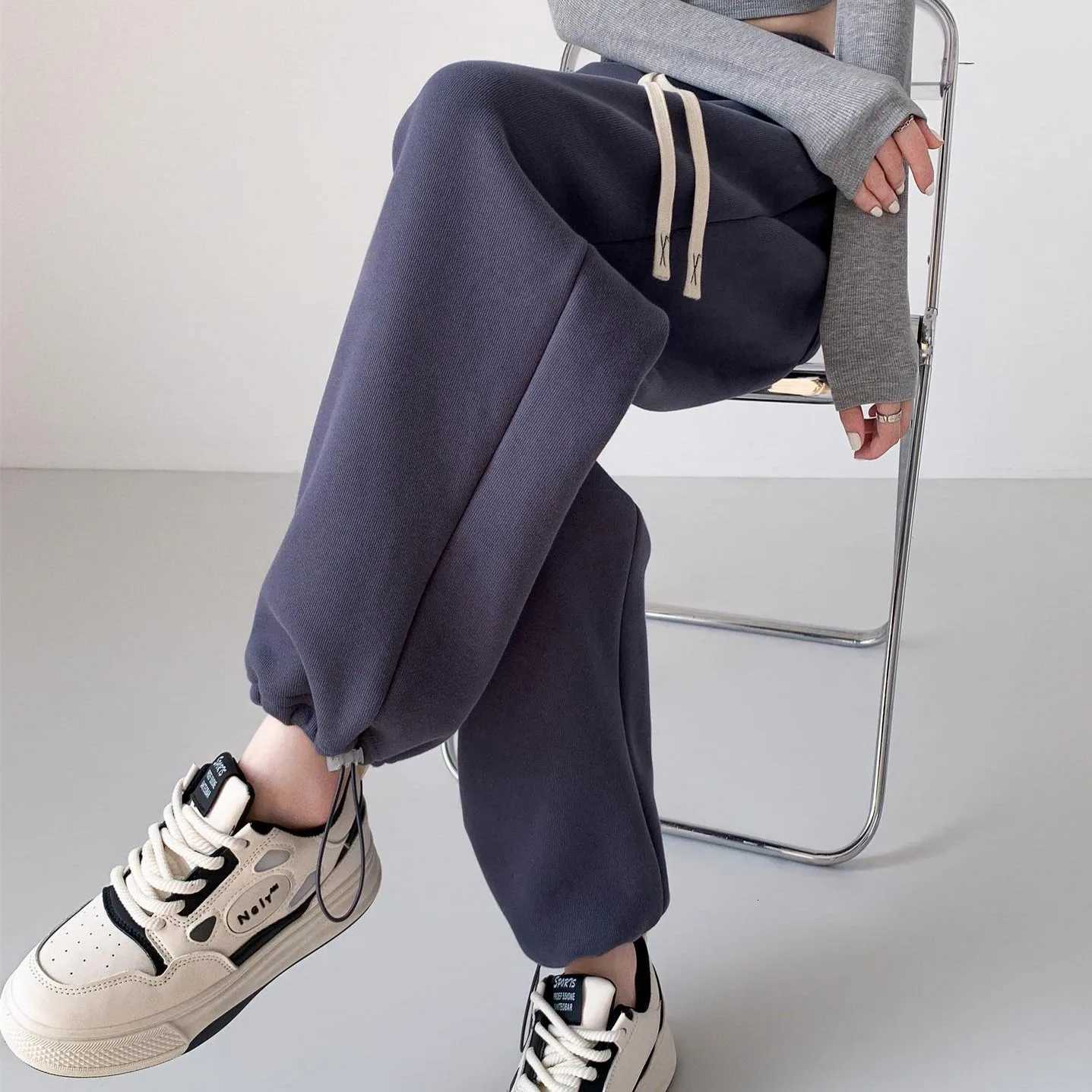 Winter Warm Straightleg Trousers Women Thicken fleece Pants Cotton SweatPants drawstring casual wearT251025