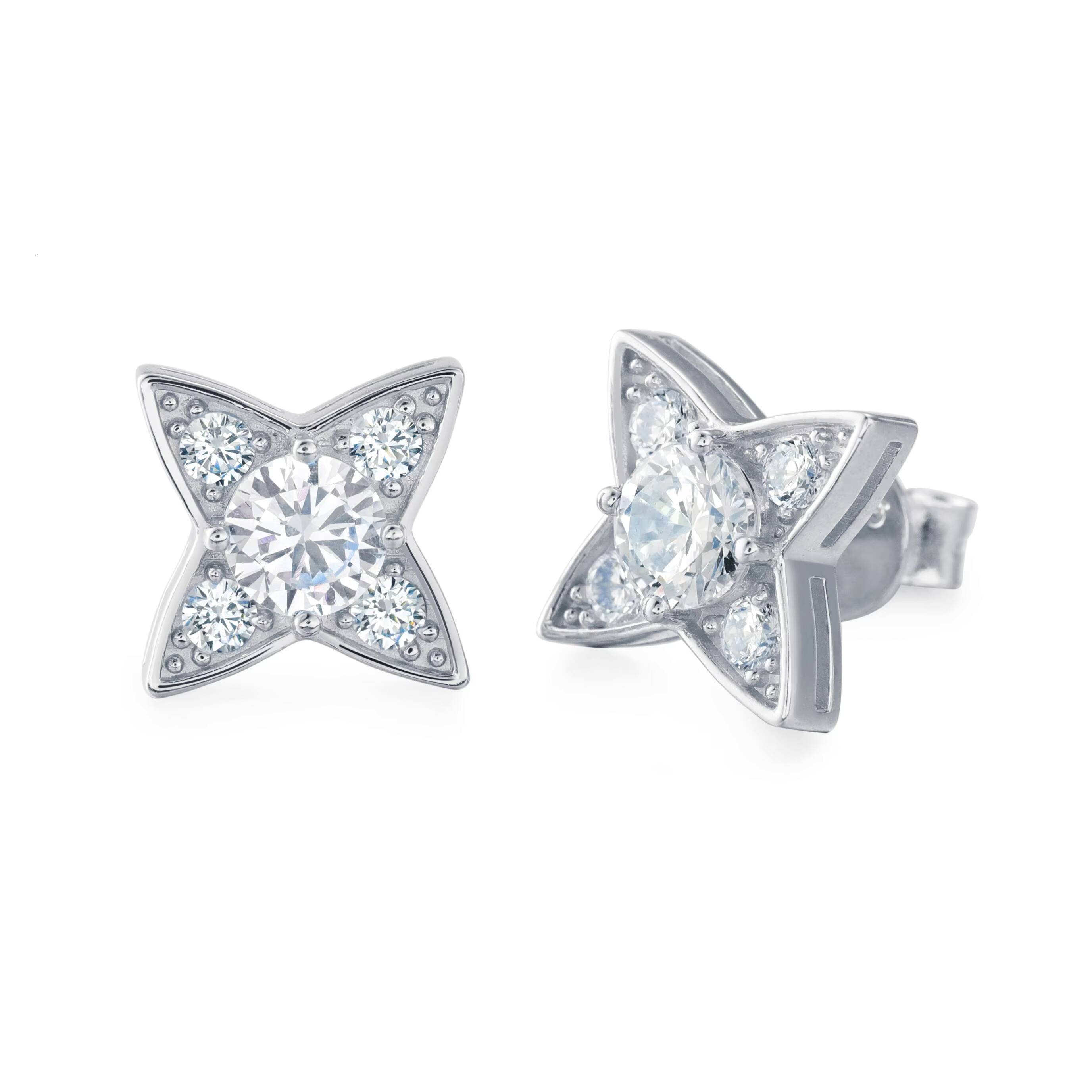 S925 Silver Moissanite Earrings Elegant High End Four Pointed Star Design Trendy Rose Gold Commuters Niche Stock