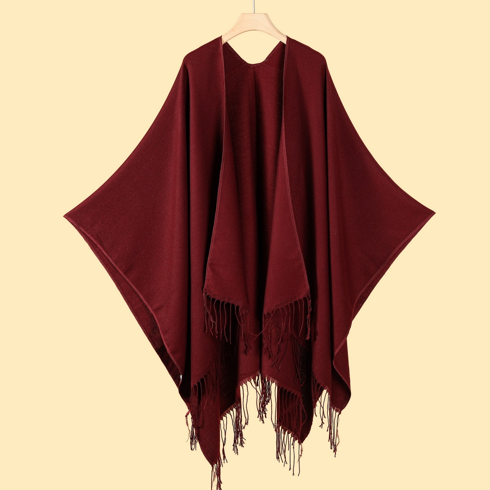 Versatile Womens Classic Solid Color Tassel Split Shawl Scarf Four Seasons Imitation Cashmere Knitted Cardigan
