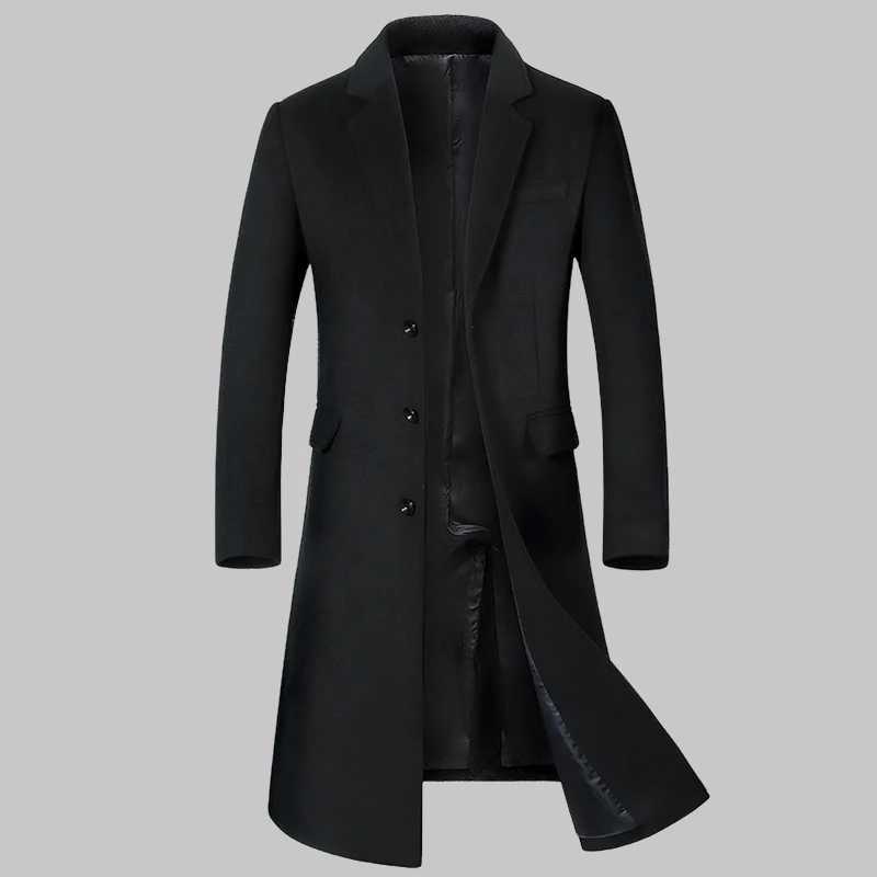 Mens HighQuality Autumn Winter Wool Coat Long Fashion Trench Coat OvertheKnee Thick Cotton M4XLT251025