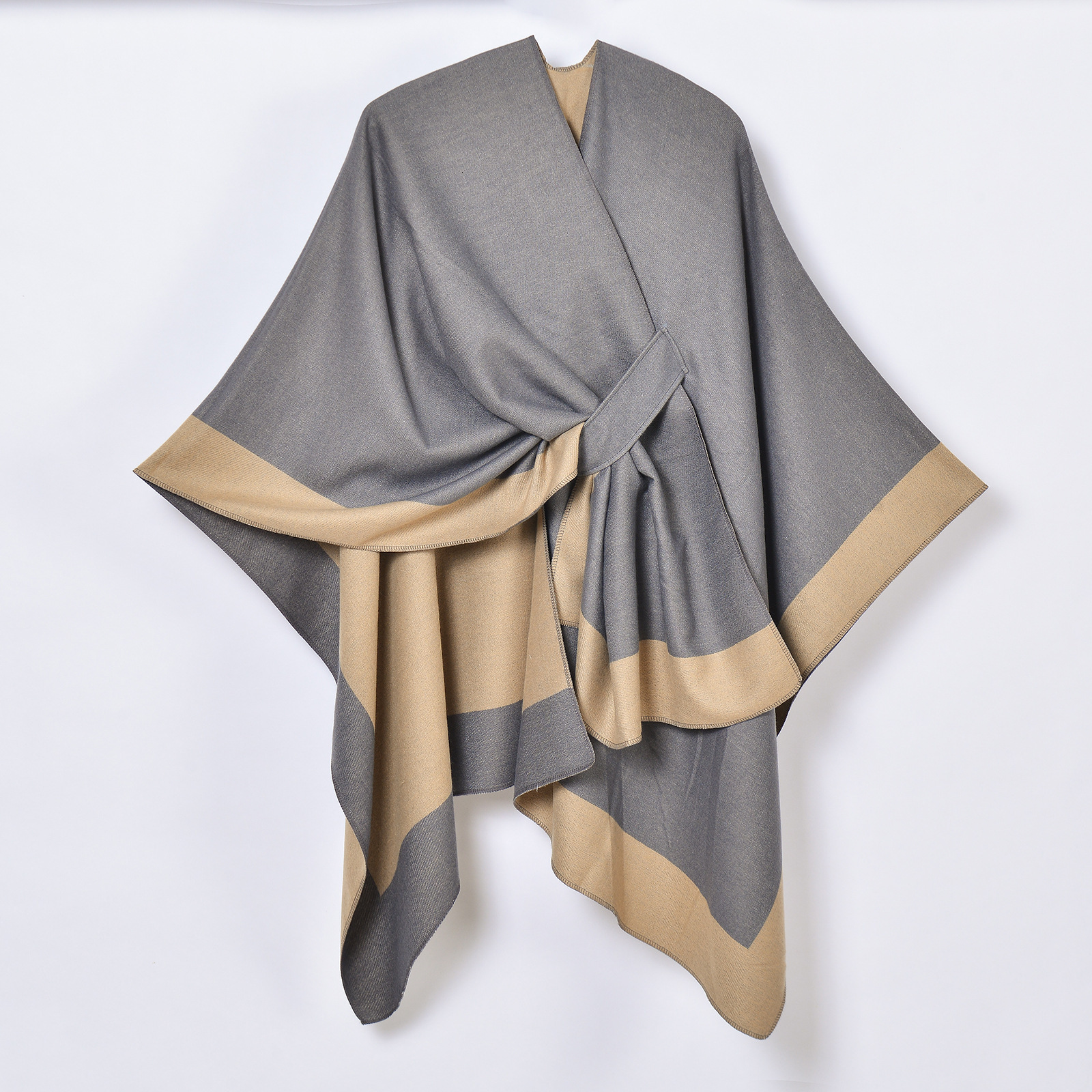 HotSelling LaceUp Split Shawl Womens DoubleSided Imitation Cashmere Split Cape Cardigan
