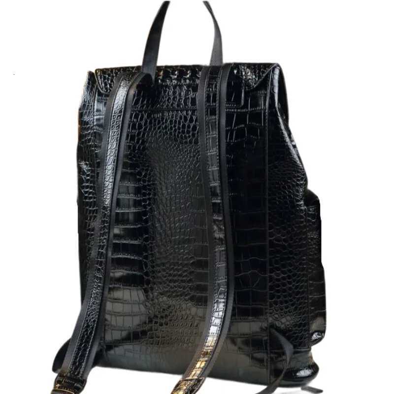 Genuine Cowhide Crocodile Pattern Travel Backpack Unisex Large School Bag for Students Office Workers with AntiTheft Zipper W251025