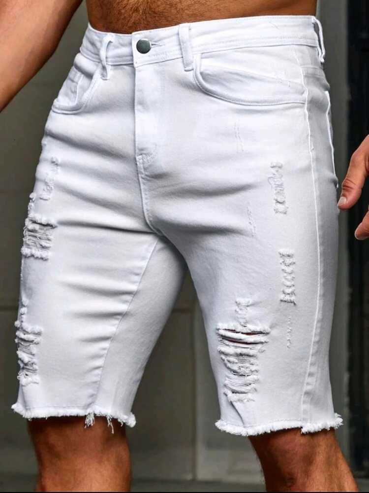 New Summer Mens Slim Ripped Denim Shorts Casual Fashion Streetwear Stretch Washed Male Shorts Soft Breathable Hole Short JeansXJ251025