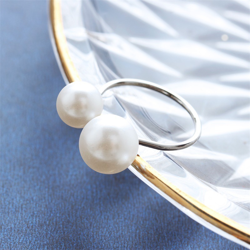 0656 Korean Hand Jewelry Elegant Lady Style U-Shaped Adjustable Open Ring with Large and Small Pearls