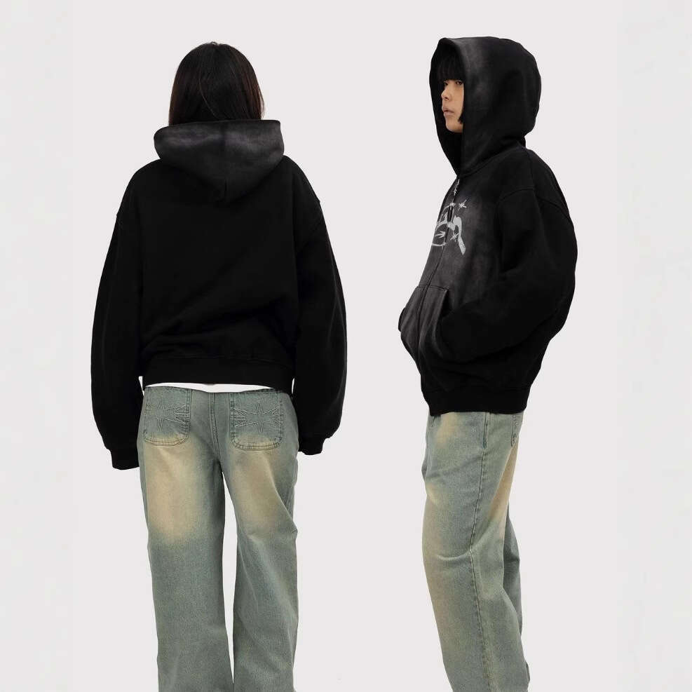 Divin Vintage Fashion Embroidery Zip Up Hoodies Y2k New Haruku Hip Hop Coat Loose Hooded Sweatshirt Men And Women Streetwear