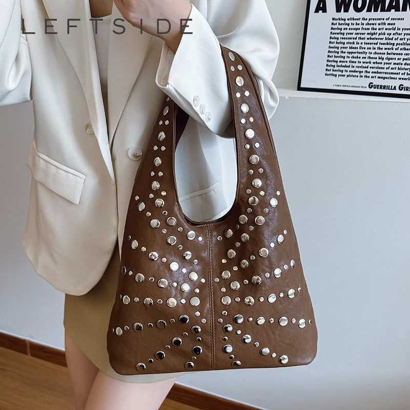 LEFTSIDE Rivets Design PU Leather Lady Shoulder Bag for Women 2025 New FAshion RETRO High Capacity Handbags and Purses Z251024