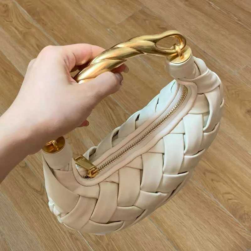 Classic Half Moon Bags For Women Luxury Designer Handbag And Purse 2025 New In PU Metal Top Handle Cross Braided Wrist Shoulder Z251024
