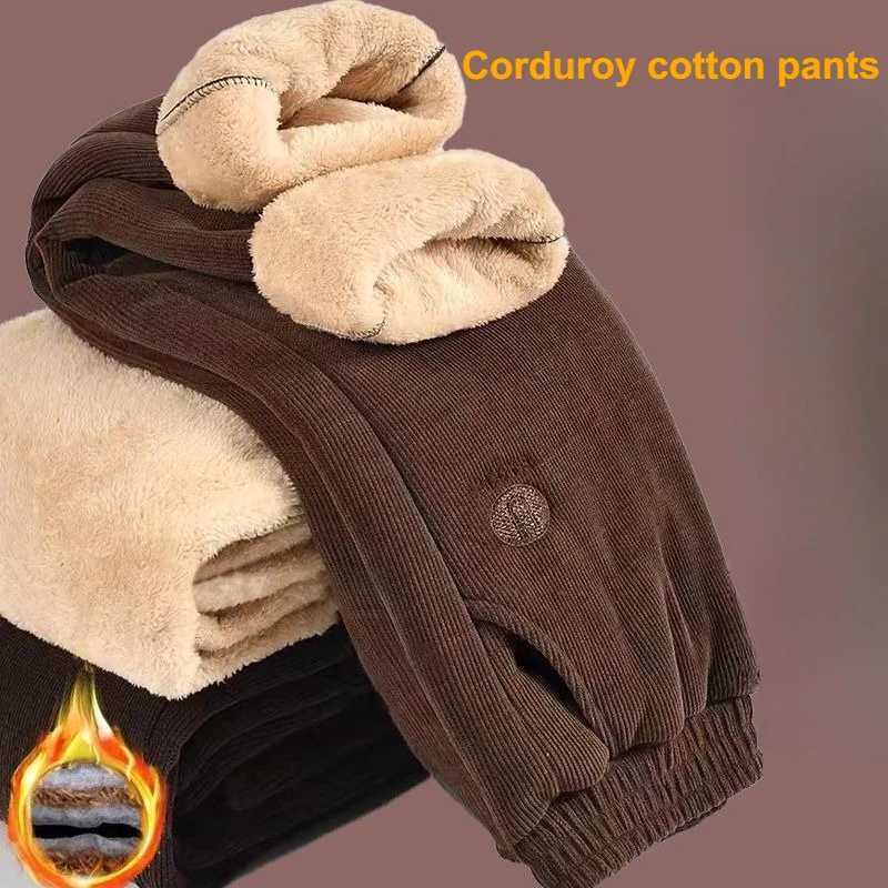 Winter Women Pants Corduroy embroidery Warm Sherpa Lined High Waist Thick Sweatpants Autumn Casual with Pockets Warm Harem PantsT251025