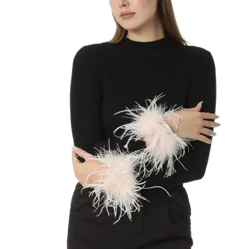 Ostrich Feather Cuffs Bracelet Wrist Arm Sleeve Party Wedding Bride Concert Elegant Furry Fluffy Bangle 1 Pair 251023