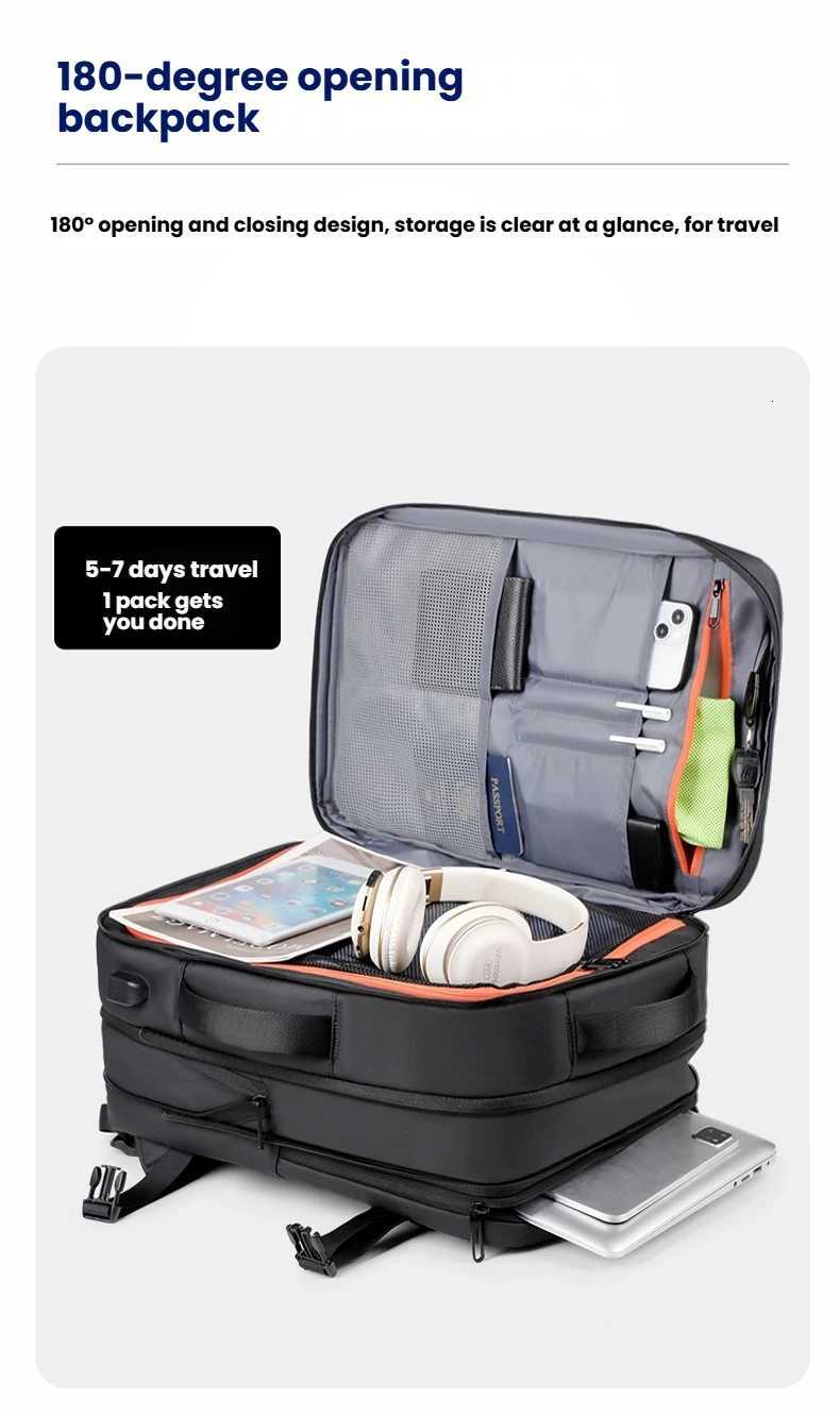 Travel Backpack Men Business Backpack School Expandable USB Bag Large Capacity Laptop Waterproof Fashion Backpack W251025