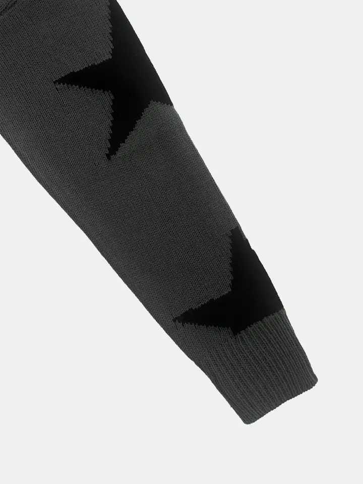 Womens round neck contrasting star jacquard loose casual woolen pullover topT251025