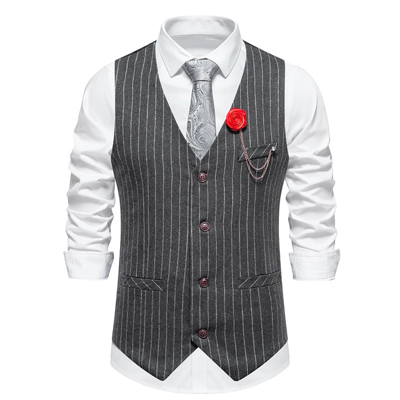 Arrival Mens Retro Tweed Vest Fashion Striped Dress Suit Vest Male Casual Vintage Gentleman Waistcoat Chain Accessories 251024