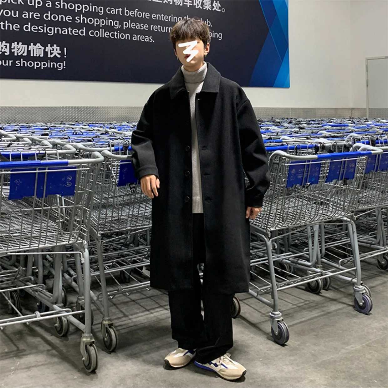 Blends Men Xlong Autumn Winter Korean Style Trendy Loose Overcoats Solid Handsome Allmatch College Harajuku Clothing MidcalfT251025