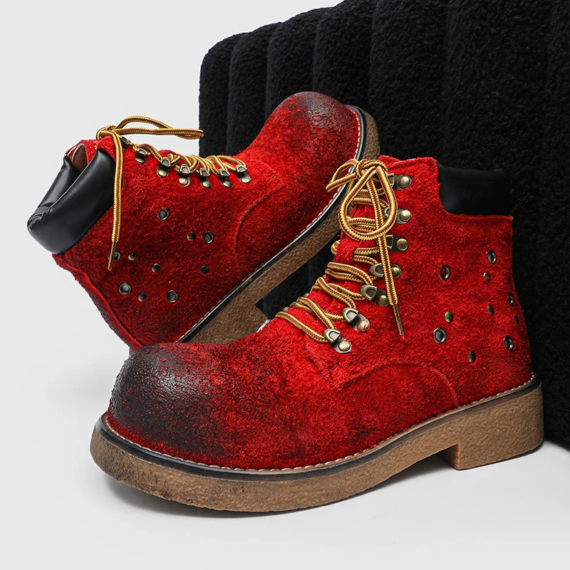 Street Style Men Ankle Boots High Top Suede Leather Shoes Fashion Man Ankle Boots Outdoor Business Casual Shoes Motorcycle Botas 251023