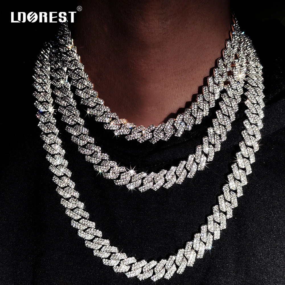 Hip Hop 14MM Prong Cuban Link Chain Necklace Bracelet Iced Out Bling Cuban Chain Rhinestone Chains For Men Punk Rapper Jewelry 251013