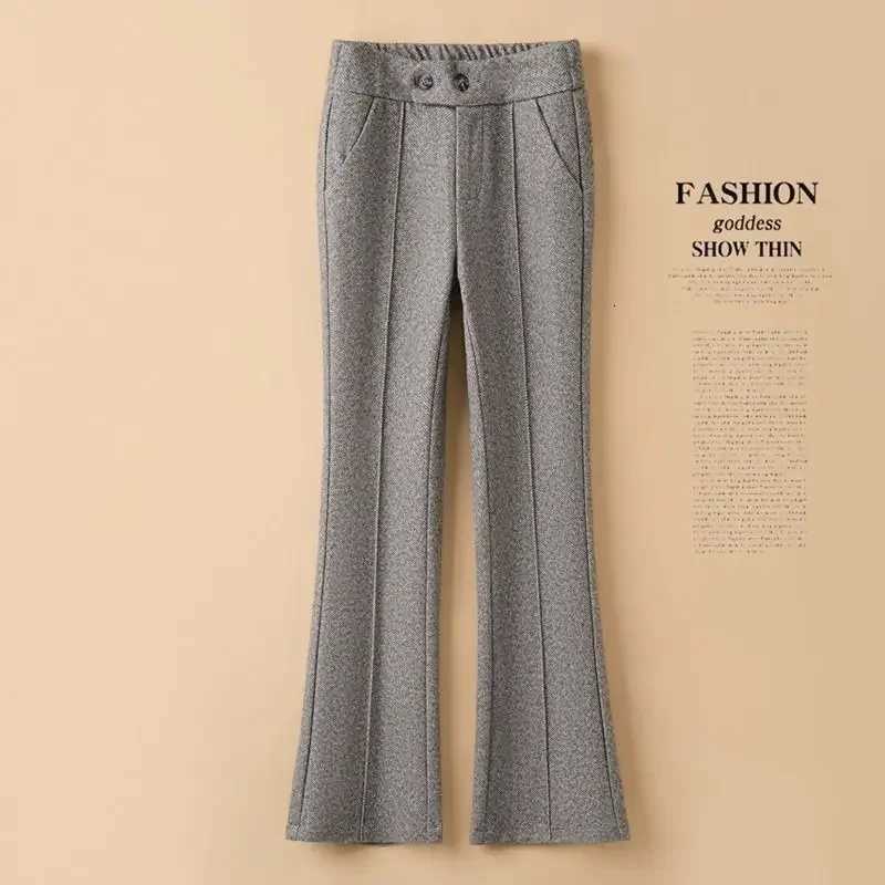 Thickened Pants Womens Highwaisted Flared Pants Casual Woolen Pants Are Thin and Versatile Loose and Fashionable HerringboneT251025