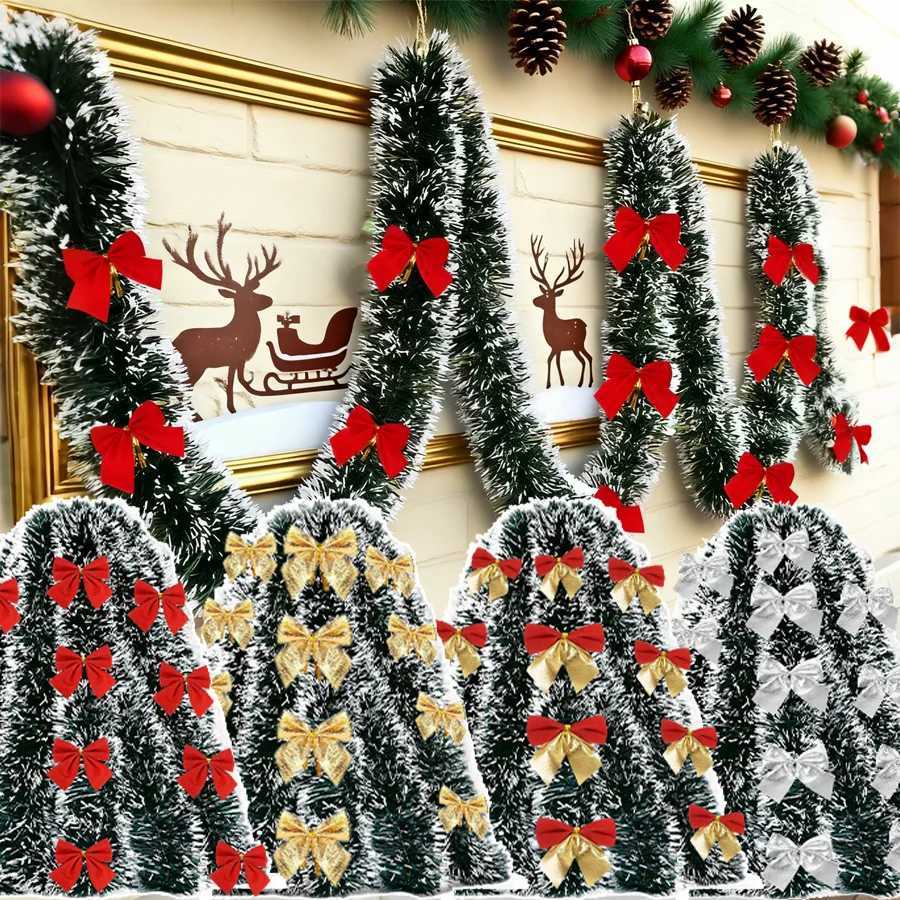 10M Christmas Tinsel Ribbons with Bow Green Cane Ribbon Garland Xmas Tree Hanging Pendent DIY Wreath Ornaments Party Home Decor C251024