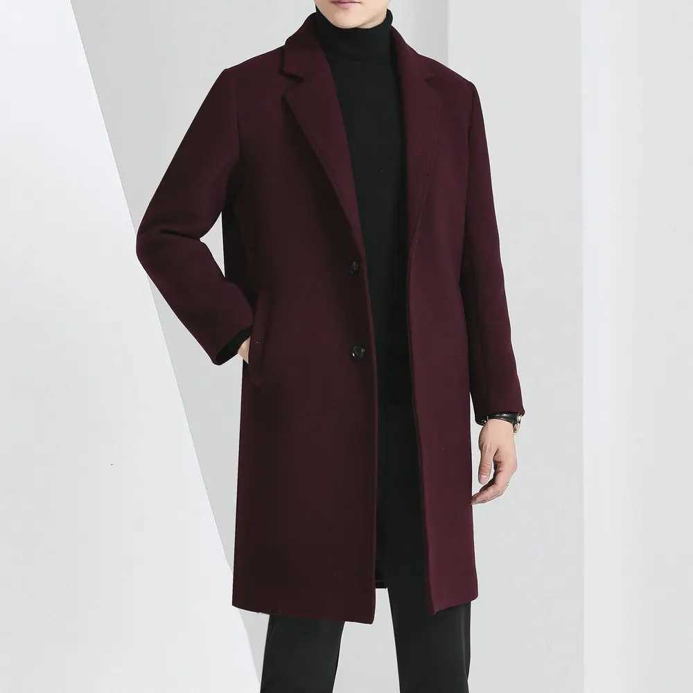 Winter Autumn Mens Timeless Woolen Overcoat Grey Navy Black Burgundy Notched Collar Design Cashmere Coat Plus Size MenswearT251025