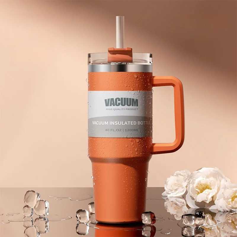 1200ml Metal Stainless Steel Insulated Tumbler with Hanlde Vacuum Portable Straw Cup Large Thermal Mug for Hot and Cold Coffee J251025