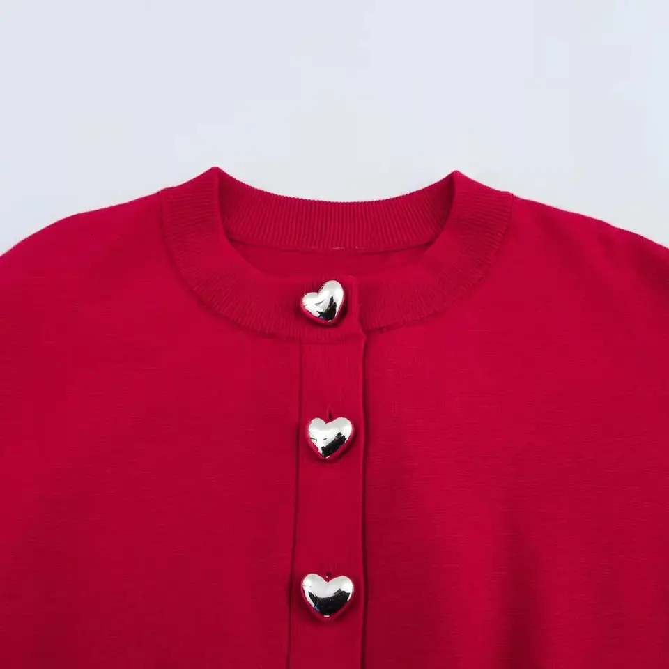 Women Cropped Knit Cardigan Buttons Round Neck Long Sleeves Ribbed Cuffs Autumn Knitted Sweater Coat 5536032 251013