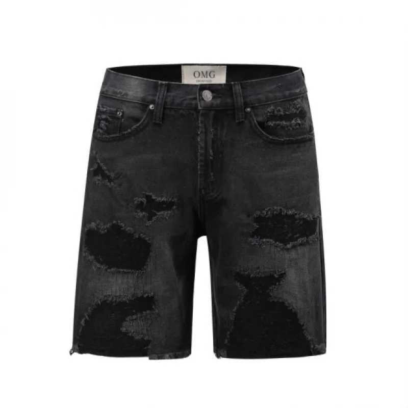 MAQVOB High Quality Luxury Streetwear EU US Size Washed Broken Cat Whisker Distressed Hole Denim ShortsXJ251025