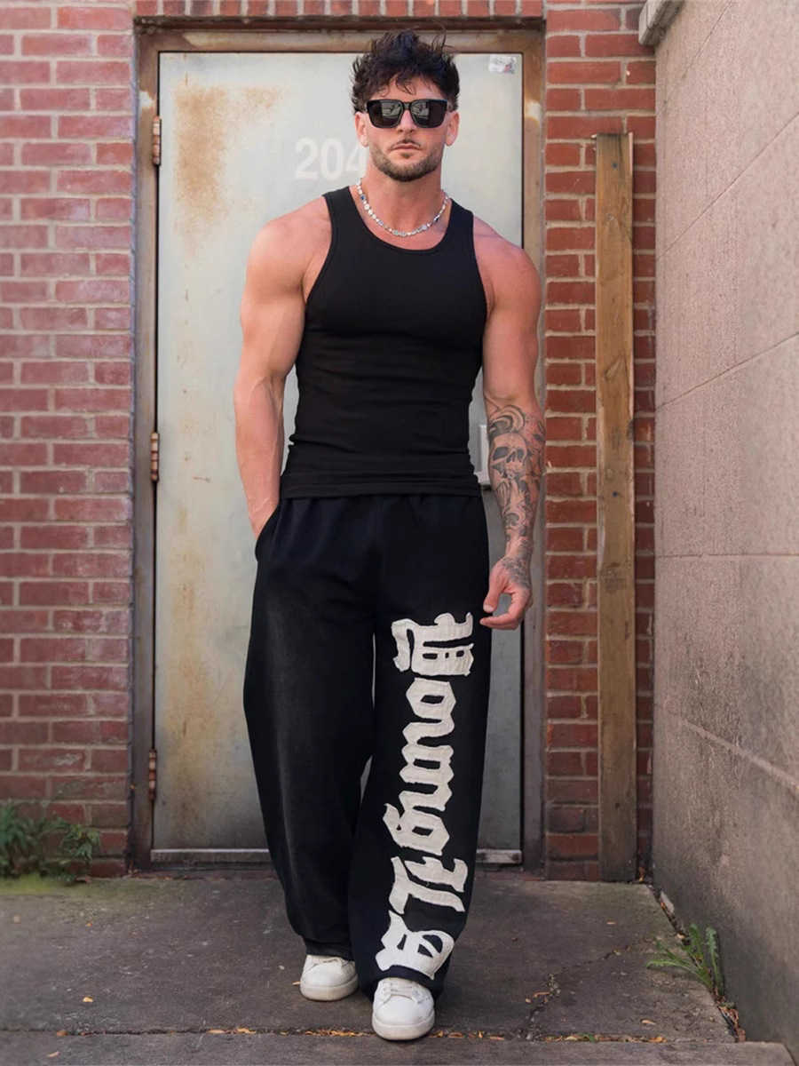 2025 BIG PATCH SWEATS Wide-leg Pants New Letter-Printed Men's And Women's Loose Joggers T251025