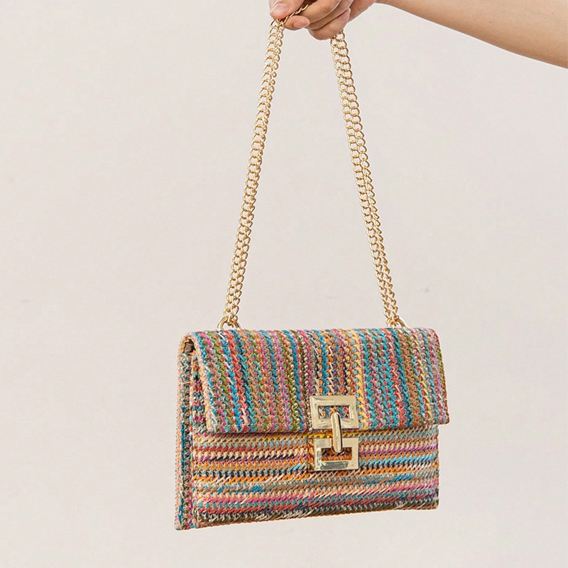 Luxury Brand Designer Bag Dopamine Bag Women 2025 New Vacation Style Chain Flap Twist Lock Straw Bag Shoulder Bag Women's Bag