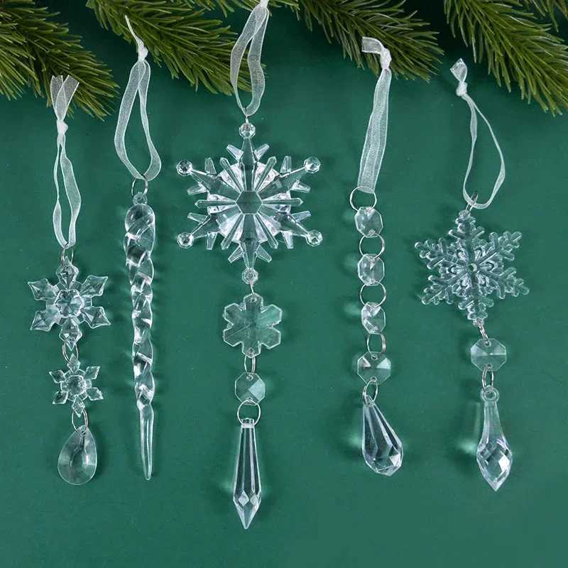 510Pcs Acrylic Snowflake Simulation Ice Pendants Xmas Tree Hanging Ornament 2024 Christmas Home Decorations New Year Gift 2025 C251024