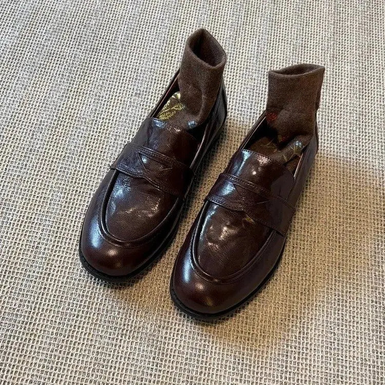 Women Flats Loafers Shoes Leather Retro Shoes Trend Autumn Classic Shoes Women Walking Dress Femme Zapatillas 251023