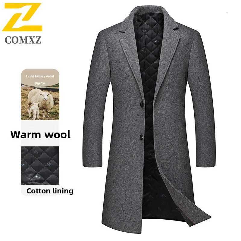 COMXZ Mens Wool Overcoat Winter Luxury Outdoor Office Thickened Coat Casual Daily Wear Windproof Fashionable Trench OuterwearT251025
