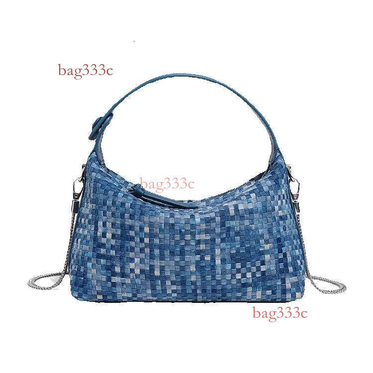 Unique Design Fashion Woven New Denim Yuanbao Handheld Small Square Single Shoulder Crossbody Women's Bag Cowhide Woven Bag