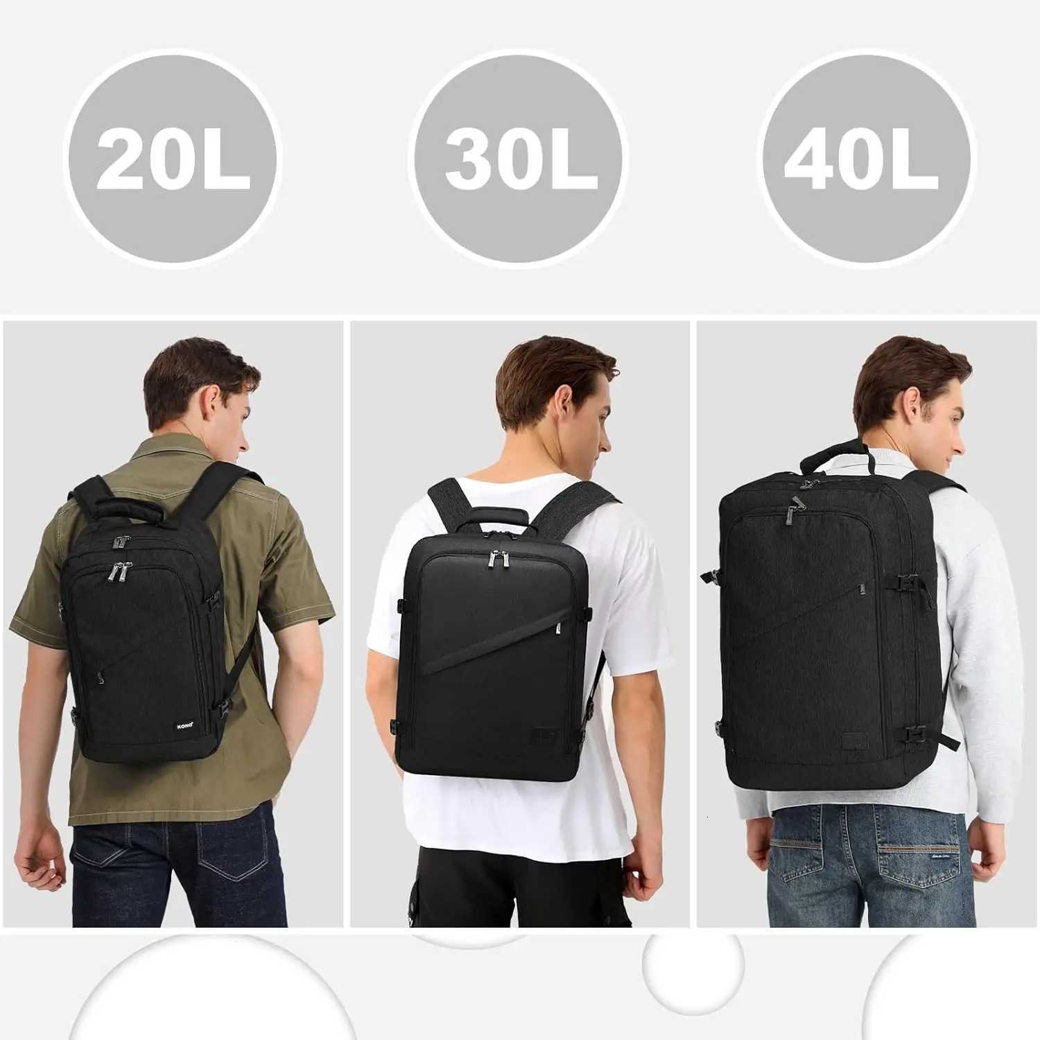 KONO Carry on Backpack Airplane Approved Under Seat Travel Backpack Waterproof Lightweight Daypack 20L30L38L W251025