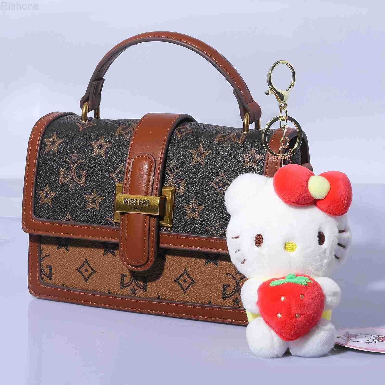 Sanrio Cute Women Hello Kitty Bag Pendant Pink Bow Cat Strawberry Plush Doll Charm Keychain Student Backpack Accessories Girl Gifts H251202