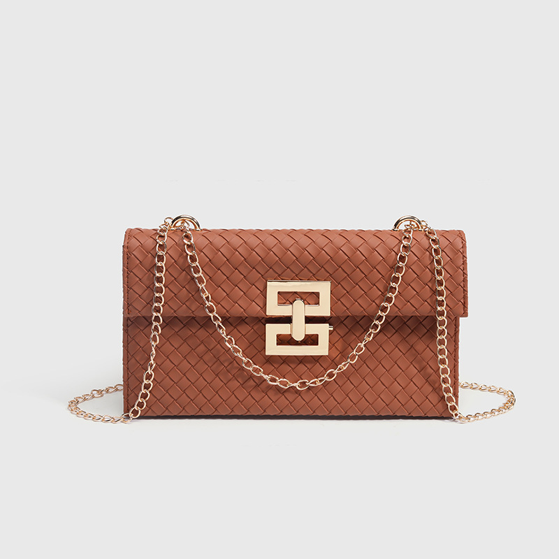 Luxury Brand Designer Bag Women's Bag Brown Woven Small Square Bag 2025 New Vacation Style Chain Flap Twist Lock Single Shoulder Crossbody Bag