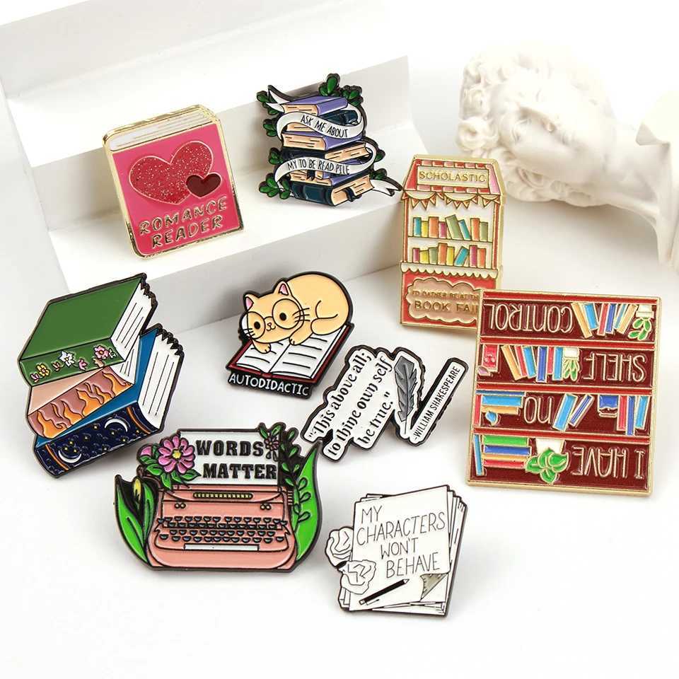 Cute Books Collection Letters Metal Enamel Pins Romantic Reader Club Magic Flowers Library Card Badge Punk Brooch Jewelry Gift J251115