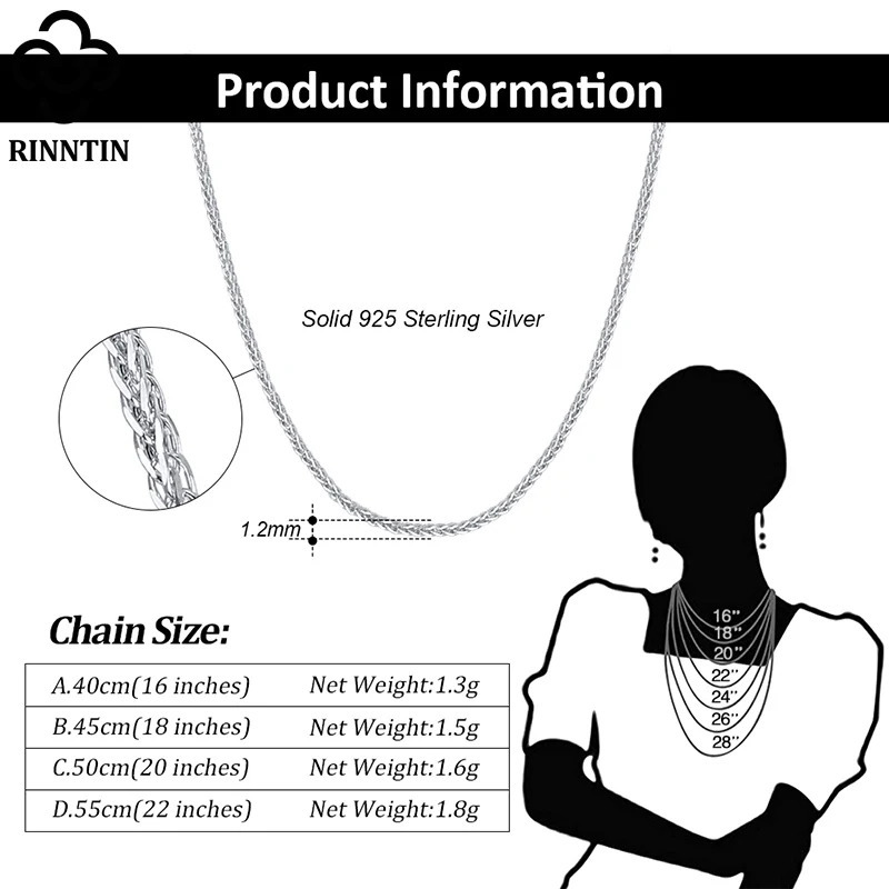 Rinntin 925 Sterling Silver Italian Handmade 12mm Chopin Chain Necklace for Women Fashion Simple Basic Neck Chain Jewelry SC53 251023