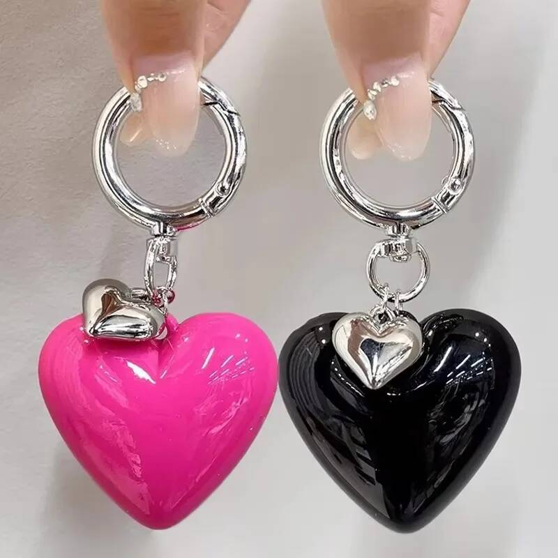 Keychain Punk Y2K Style Pink Heart Pendant with Cubic Zirconia Accents for Handbag Backpack Car Key Decoration Gift High Quality Texture