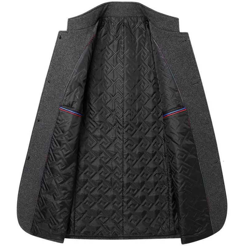 Mens Woolen Jacket Suit Standup Collar Middleaged Autumn and Winter Woolen Men JacketT251025