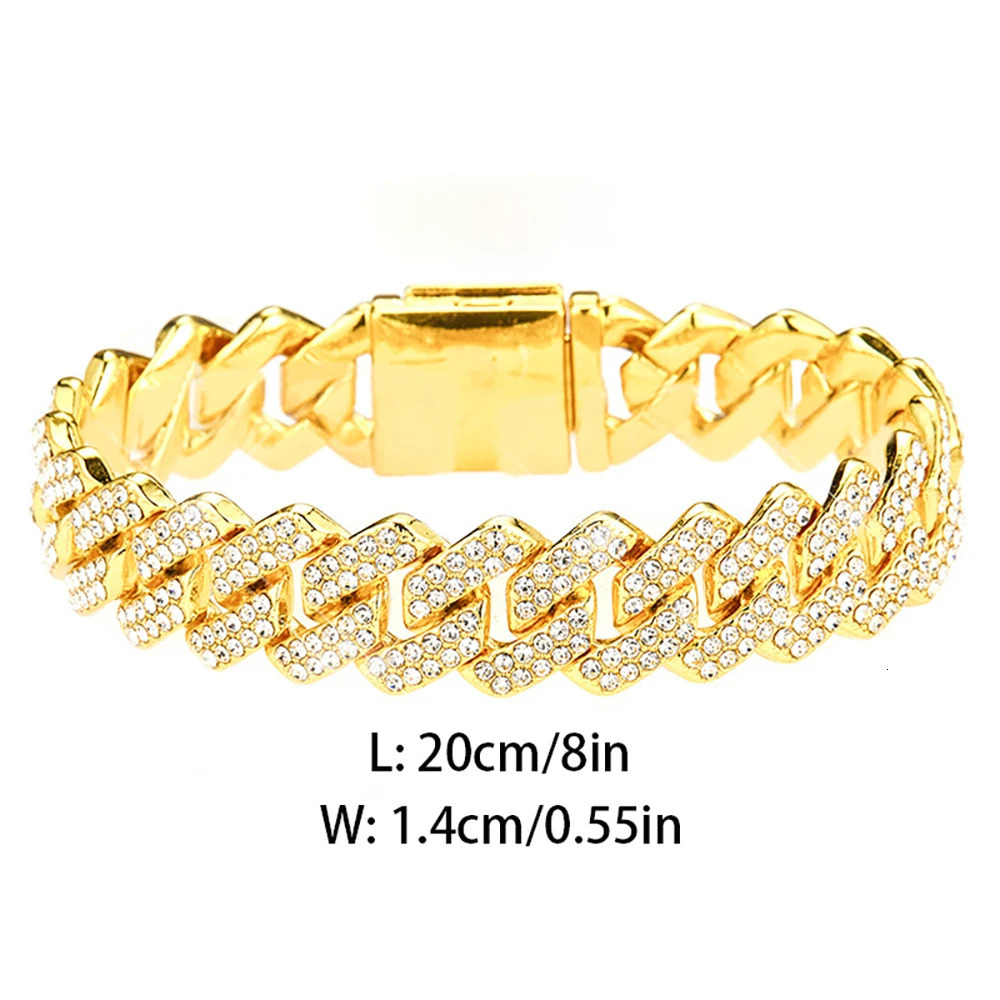 Hip Hop Shiny 14MM Cuban Link Chain Necklace Women Men Silver Color Rhinestone Iced Out Cuban Chain Punk Jewelry Necklace Gift 251013