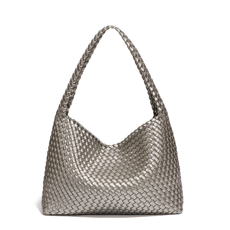 Women's Handwoven Large Capacity Underarm Ladies Spring Summer New Metallic Versatile Tote Bag
