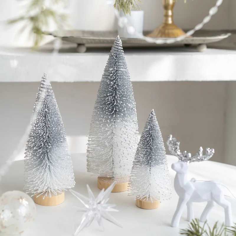 152025cm Christmas Mini Pine Christmas Tree Decoration Artificial Bottle Brush Tree with Wooden Base Xmas Home Decor 2024 C251024