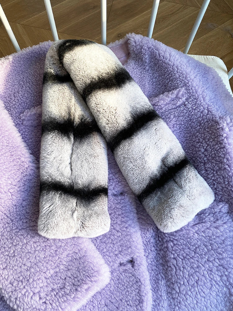 Women High Quality Real Fur Scarf Neckerchief Natural Rex Rabbit Fur Chinchilla Scarf Thick Warm Winter Fur Muffler 251020