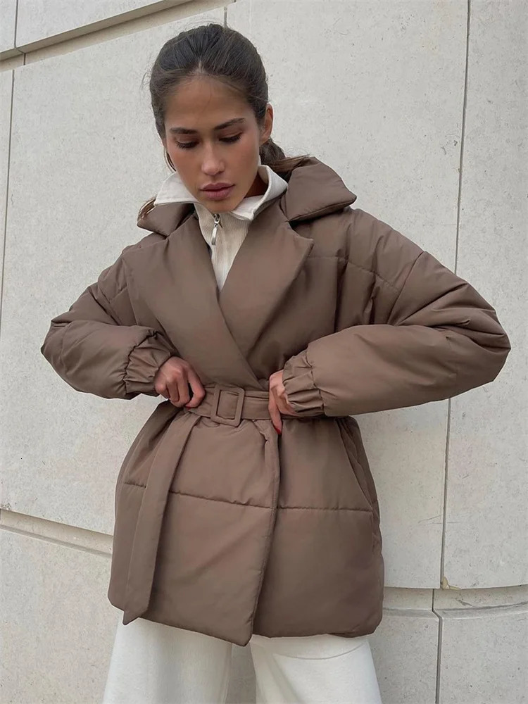 Tossy Winter LaceUp Pocket Parkas Outwear Female VNeck Loose Long Sleeve Fashion High Waist Bandage Coat Ladies Solid Outwear 251013