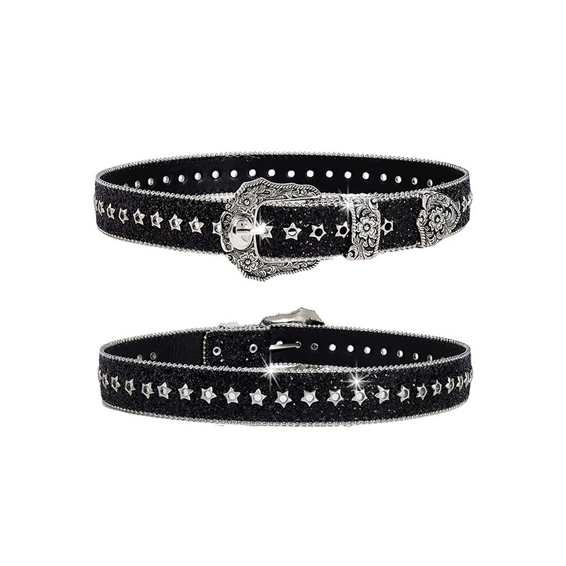 Personality Gothic Rhinestone Belts For Women Girl Fashion PU Leather Belts Western Cowboy Y2K Retro Jeans Skirt Decor Waistband 251024