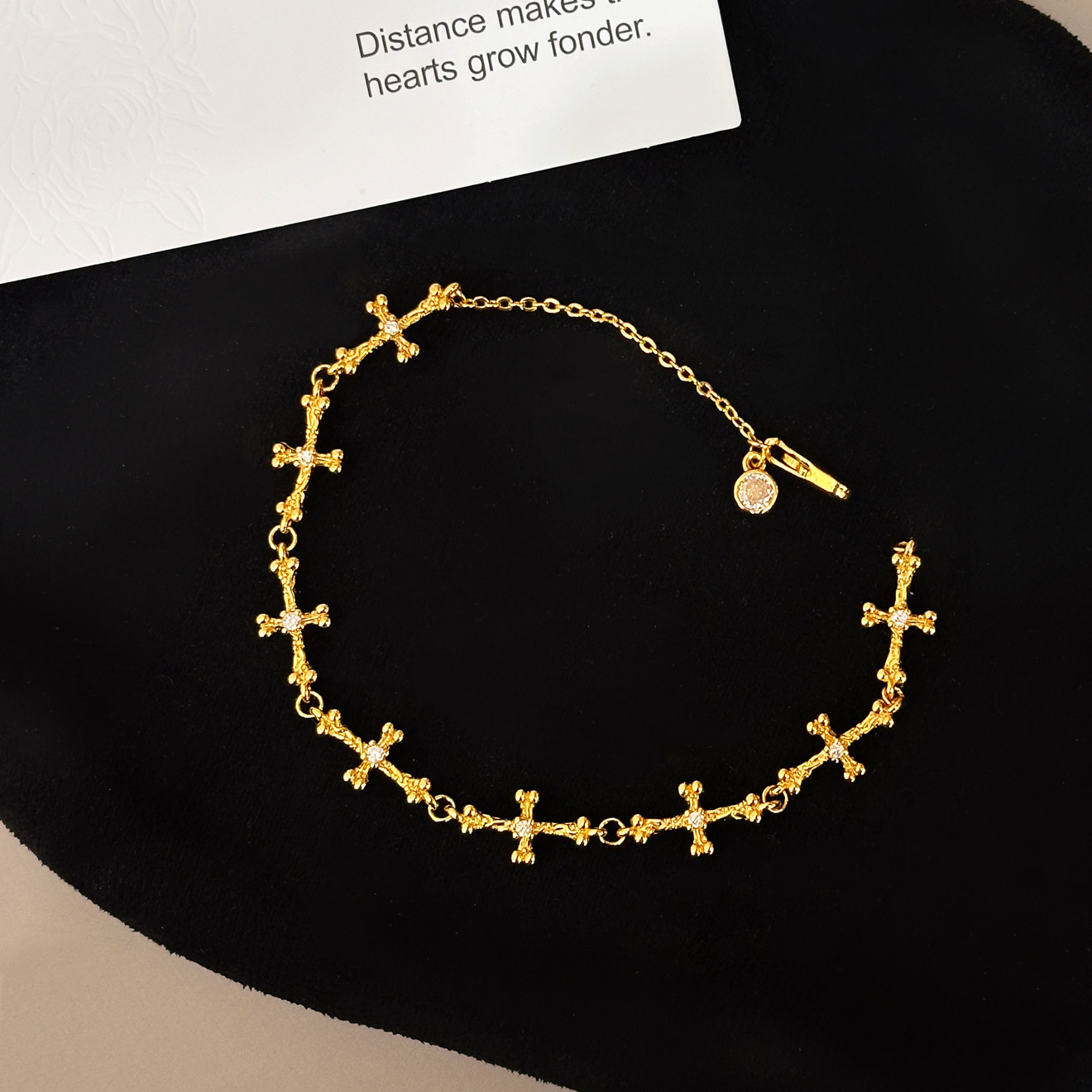 TaiYang New Gold Plated Copper Gothic Bone Cross Bracelet, Adjustable Copper Chain with Edgy Elegance for Women