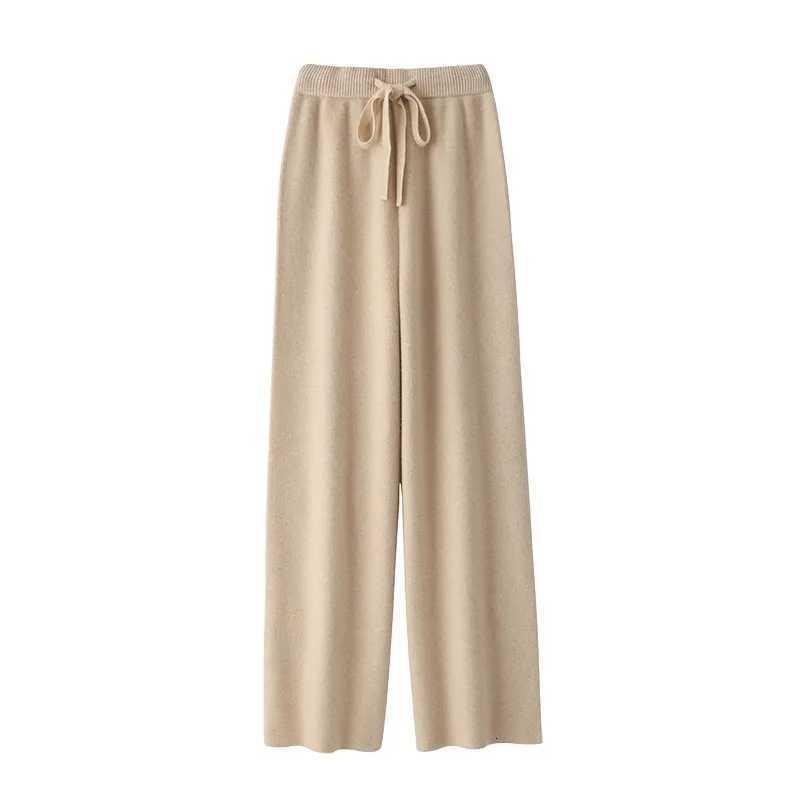 High Waist Fine Wool WideLeg Pants Womens Temperament Mop Pants Outer Wear Draping Effect Soft Glutinous Knitted TrousersT251025
