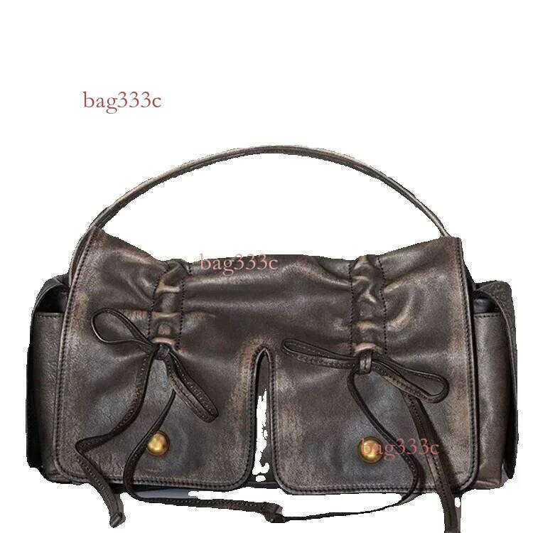 Korean Fashion Versatile Multi-Pocket Drawstring Pleated High-End Handbag Shoulder Trendy Handheld Bag Cowhide Woven Bag