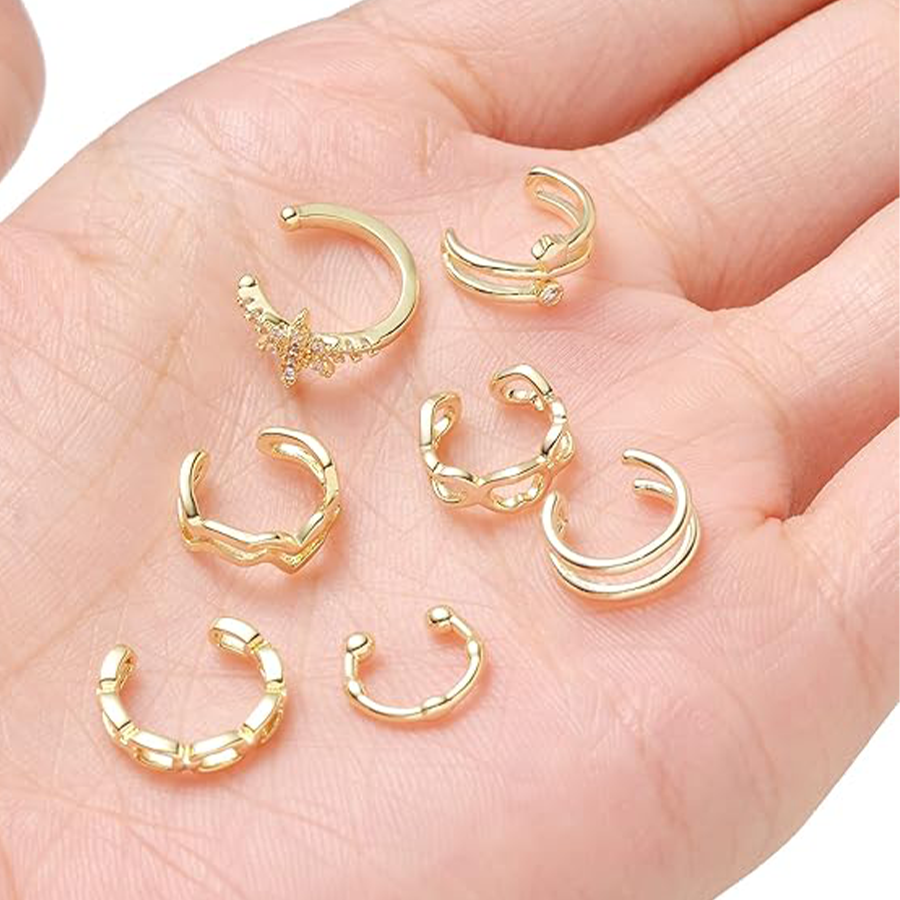 Ear Cuff Earrings for Women Stainless Steel Cuff Chain Drop Dangling Earrings Helix Cartilage Cuff Earring Non Pierced Adjustable Gold Tone